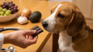 Cane annusa una tavoletta di cioccolato offerta da una persona
